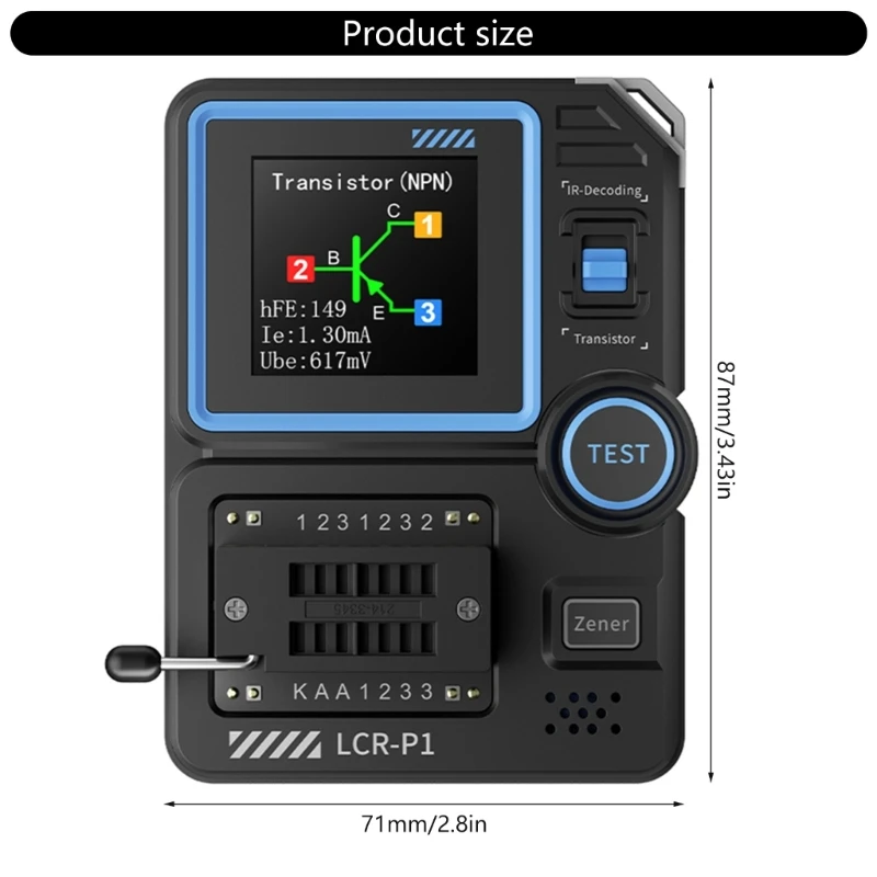 LCRP1 Transistor Tester Multifunction Electronic Component Meter With Color Screen For Semiconductor Analysis Tool