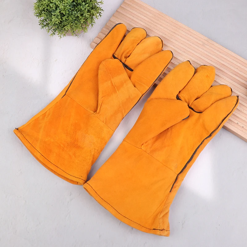 1Pair Heat-proof Metal Welding Protector Gloves Cowhide Flame-retardant Welding Work Gloves Mechanic Gloves Tools
