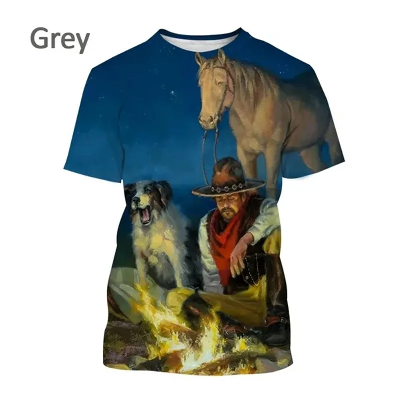 Men\'s Western Cowboy T-Shirts 3d Print Short Sleeve Graphic Funny Tshirt Casual Oversized Tee Tops Streetwear Mens Clothes