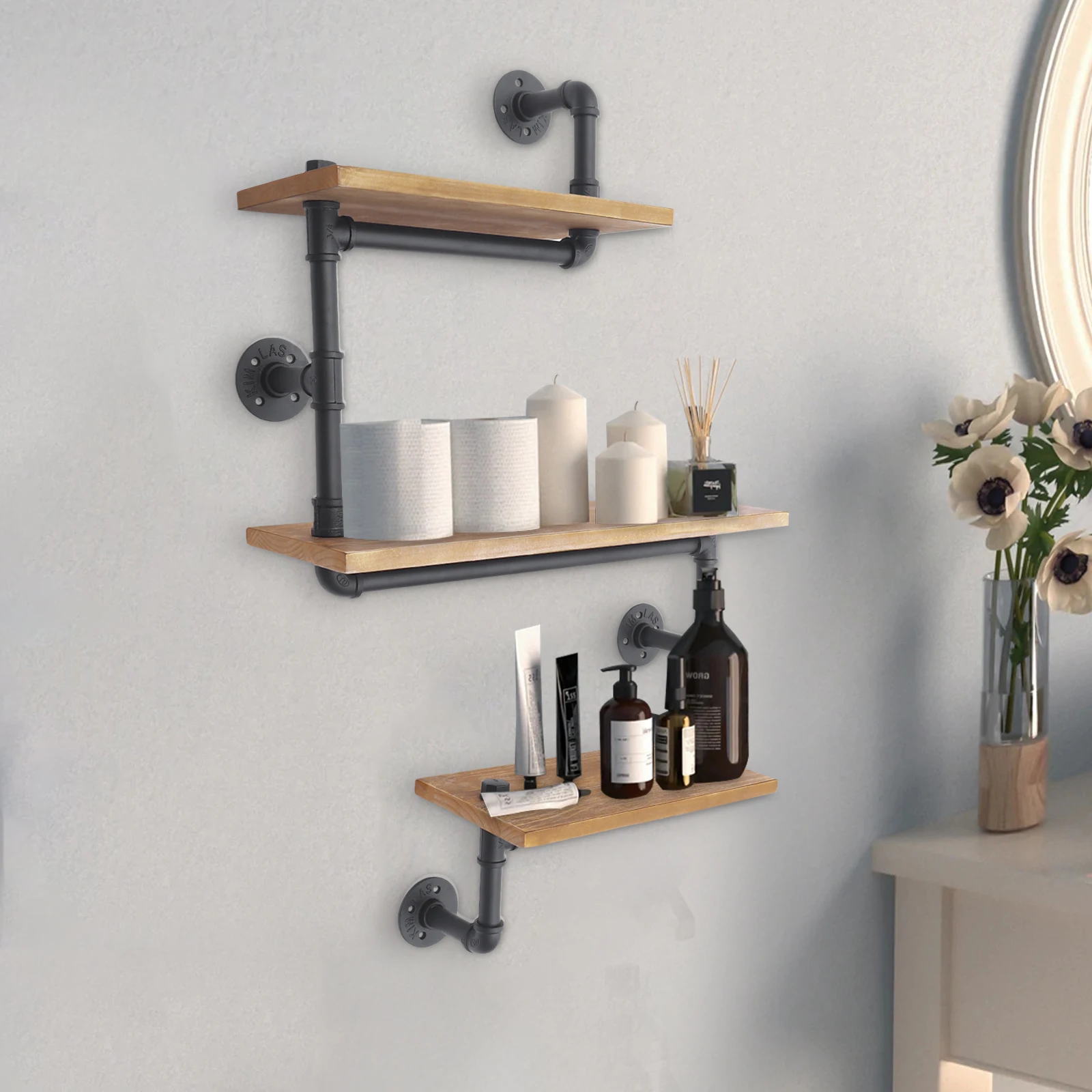 3 Layers Floating Shelf Industrial Pipe Shelf Wall Shelf Solid Wood Shelf Pipe Shelf Metal Storage Shelves Vintage Shelves