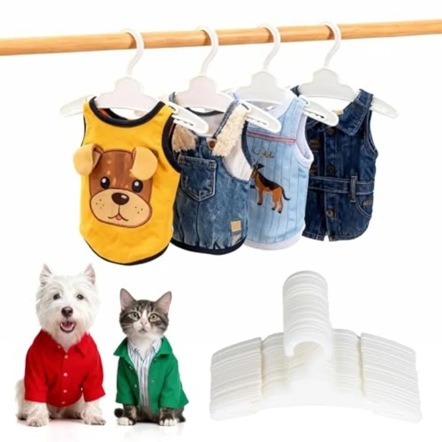 Pcs Dog Clothes Hangers 7 Inch Plastic Pet Clothes Hangers with Non-Slip Clips, Cat Clothing Hangers, Pet Clothing Holders Coat