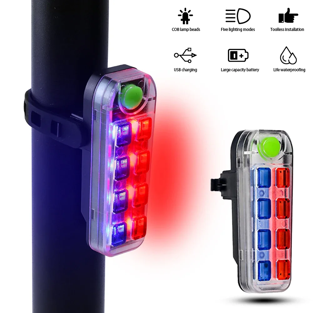 Outdoor MTB Cycling Taillight Waterproof 8LED Bicycle Rechargeable Tail Light Safety Warning Red Blue Light Bike Rear Lights