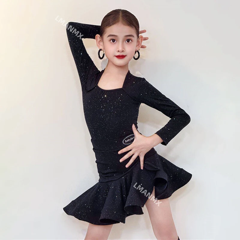 

Girls' 2025 autumn and winter new high-end performance clothing, children's long sleeved practice clothing, sequin set