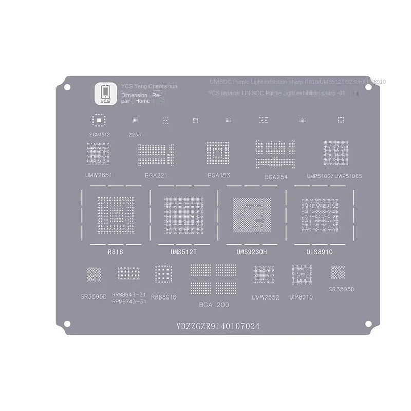 YCS BGA Reballing Stencil for IP Android Qualcomm/MTK/Samsung Series CPU Chip 0.12mm Comprehensive Solder Paste Net