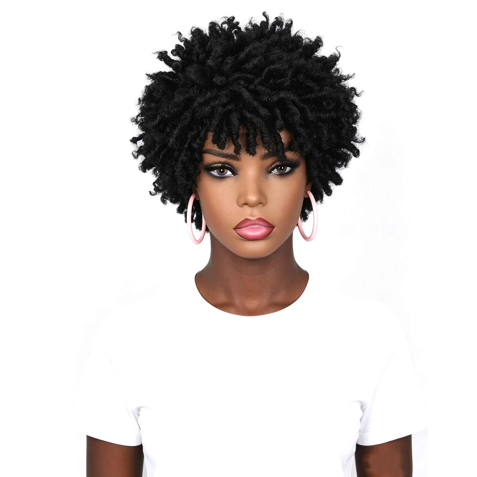 

Zolin Short Hair Wigs Mini Afro Kinky Twist Wigs Synthetic Spring Twist Pixie Wig with Bangs Black Burgundy for Women Daily Use