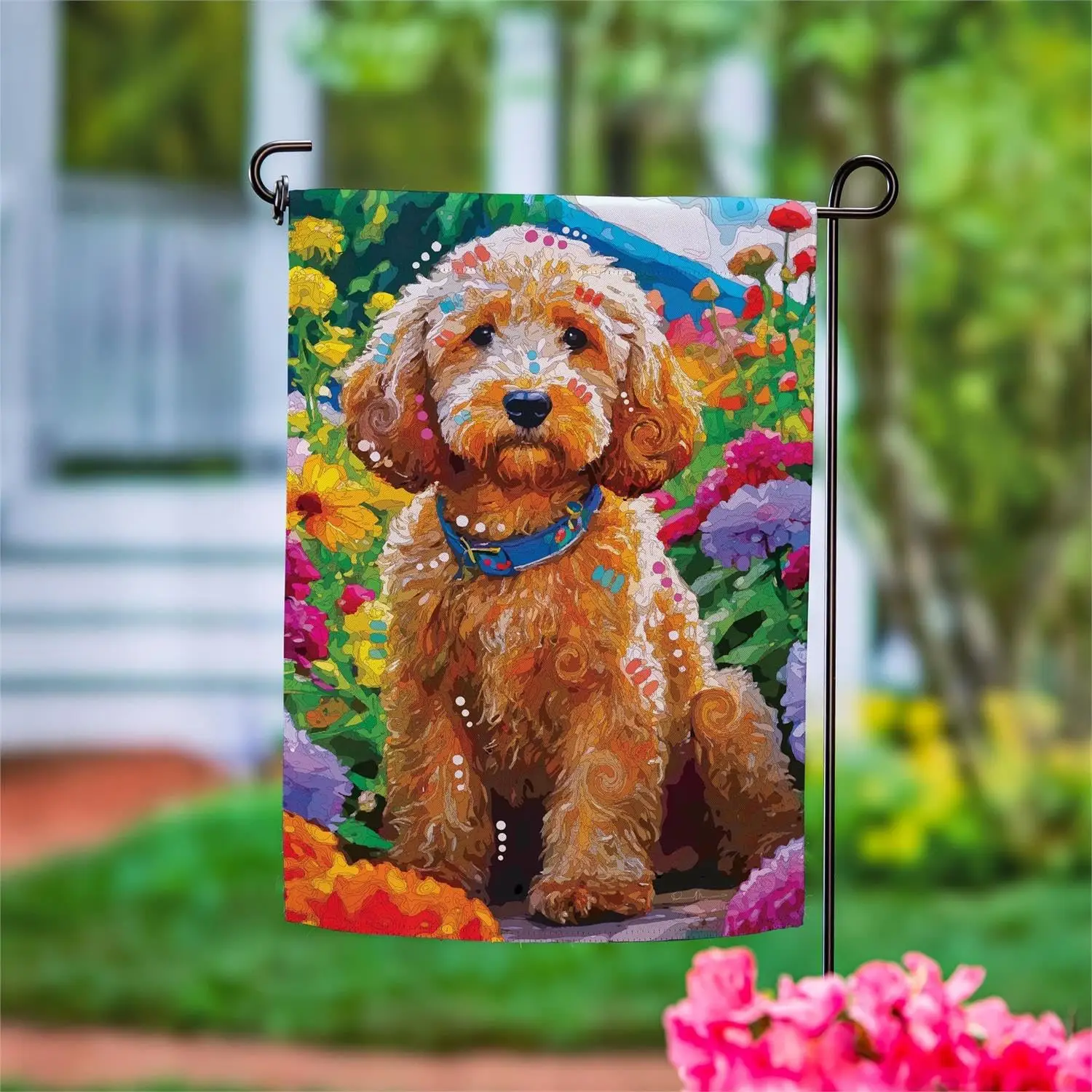 Evergreen Painted Doodle Suede Garden Flag 12x18 Double Sided, All Weather Flags For Outside House, Welcome Spring Flags for AAS