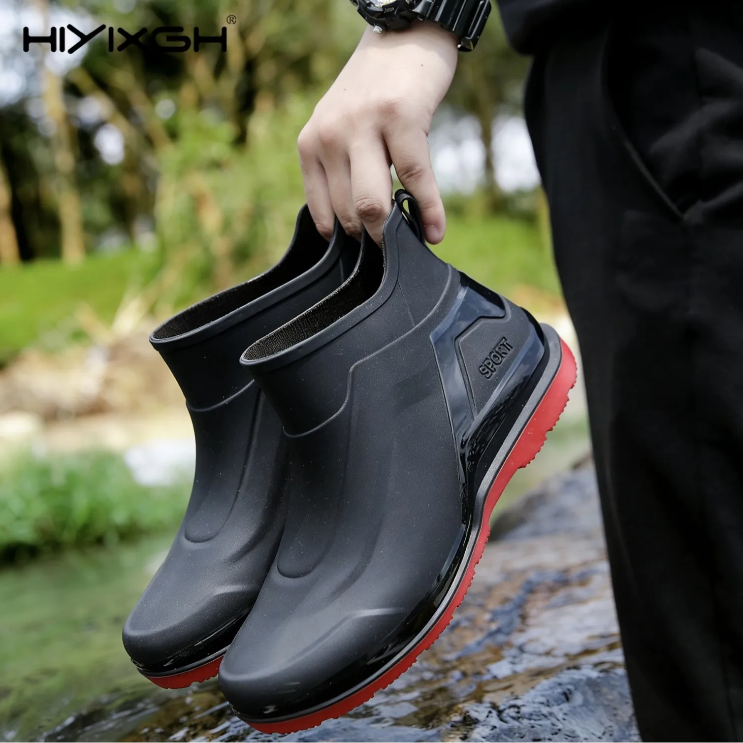 Men's Short Boots Waterproof Non-slip Stylish Rain Shoes Adults Summer Construction Site Rubber Shoes Middle Boots For Young Peo