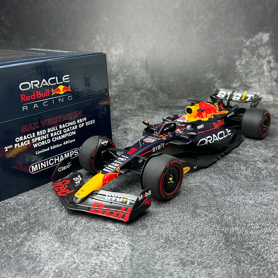 MINICHAMPS 1/18 F1 ORACLE RED BULL RACING RB19 MAX VERSTAPPEN 2ND PLACE SPRINT RACE QATAR GP 2023 Racing car model