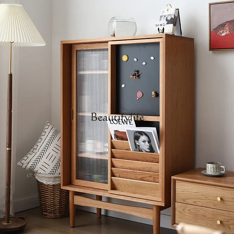 

Nordic multi-functional locker modern simple Japanese-style small apartment solid wood cherry wood glass side cabinet