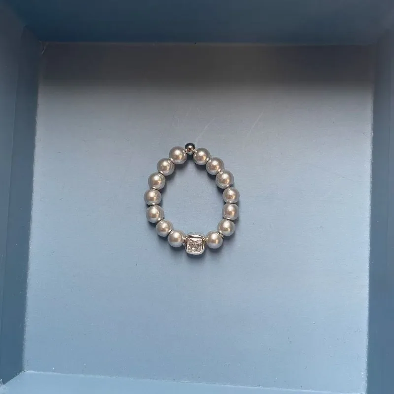 

Bubble Sugar Cube Ring, Simple Light Luxury Silver Gray Pearl Ring