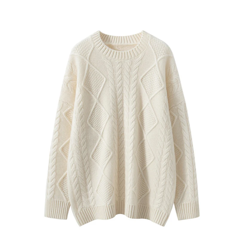 

Casual Women O-neck Cashmere Sweater Tops 2025 Fall Winter Korean Solid Female Loose Long Sleeve Knitted Wool Sweater Clothes