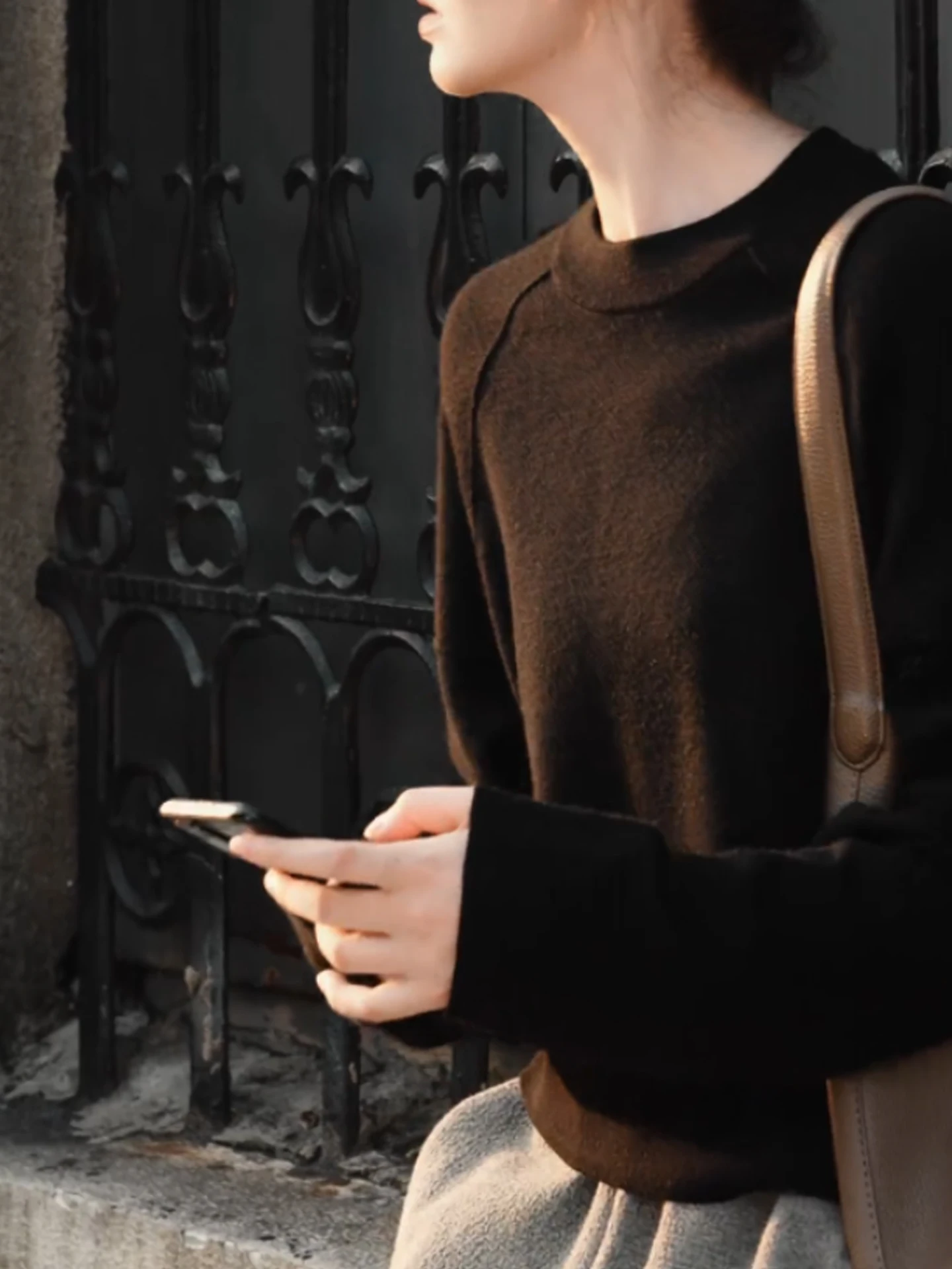 

Women's round Ne Knitwear Long Sve Casual Base irt Pure Color Design Commute Faion Autumn Clothes Poetic Lin Brand