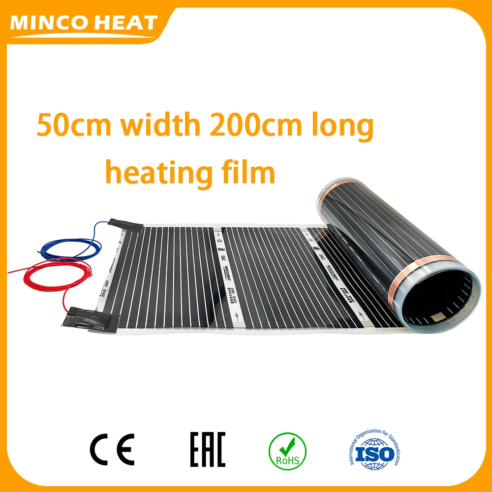 Minco Heat  AC200~240V 80/140/150w/㎡ 50cm Width 200cm Long with Cold Wires Underfloor Heating Film Wam Floor Mat