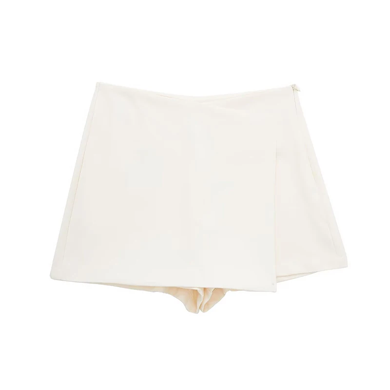 Women Vintage High Waist Female Chic Lady Shorts Fashion Solid Asymmetrical Side Zipper Skirts Shorts