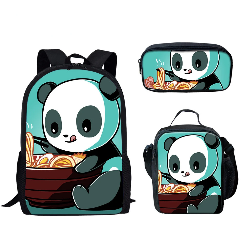 Popular Novelty Trendy Panda 3pcs/Set Backpack 3D Print Student Bookbag Travel Laptop Daypack Lunch Bags Pencil Case