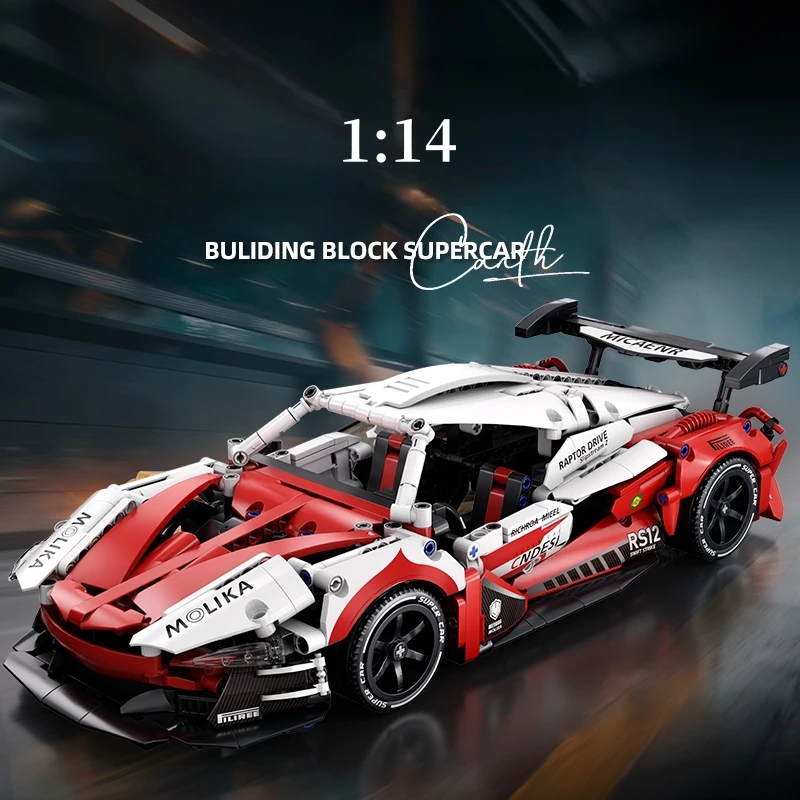 NOWY Techniczny Zestaw Klocków do Budowania Czerwonego Samochodu Wyścigowego Kreatywny Model DIY Dekoracja na Biurko Super Pojazd Zabawki dla Chłopców i Dzieci