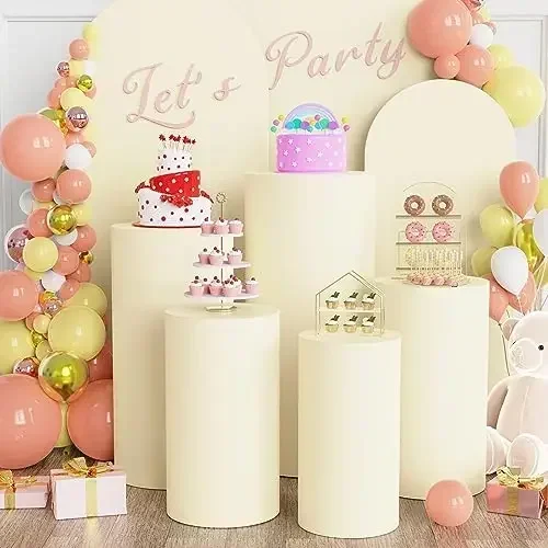 Spandex Cylinder Pedestal Stand Covers Olid and Shiny Color Set for Party Wedding Baby Shower Birthday Decor Home Decoration