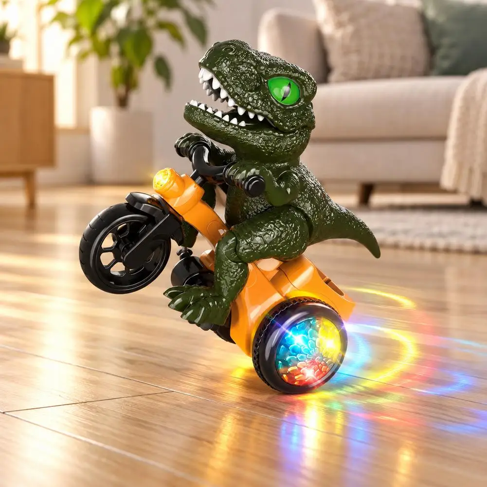 Electric Dinosaur Riding Tricycle Stunt Toy 360 Spinning Car Colorful Light Music DIY Assemble Dinosaur Toy Birthday gift