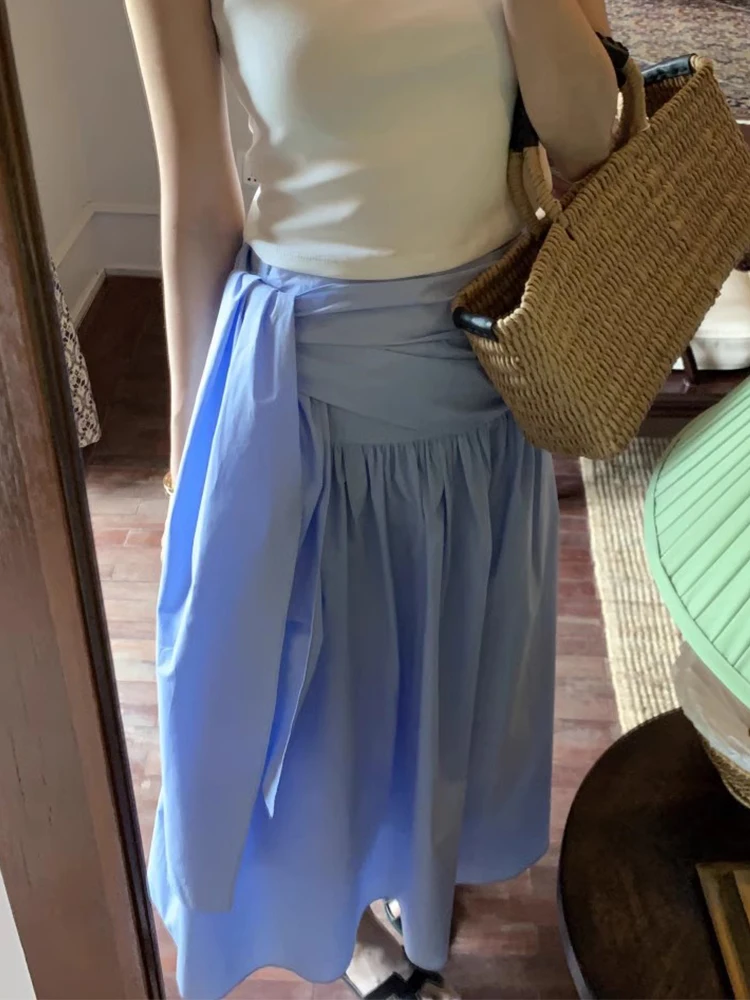 Chic Summer High Waist A-Line Midi Skirt Women's Asymmetrical Design Versatile Long Skirt Commute Korean Sle Other Material
