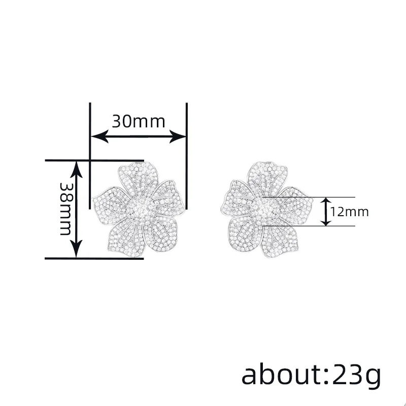 Huitan Hyperbole Big Flower Stud Earrings Aesthetic Accessories for Women Full Sparkling Cubic Zirconia Wedding Luxury Jewelry