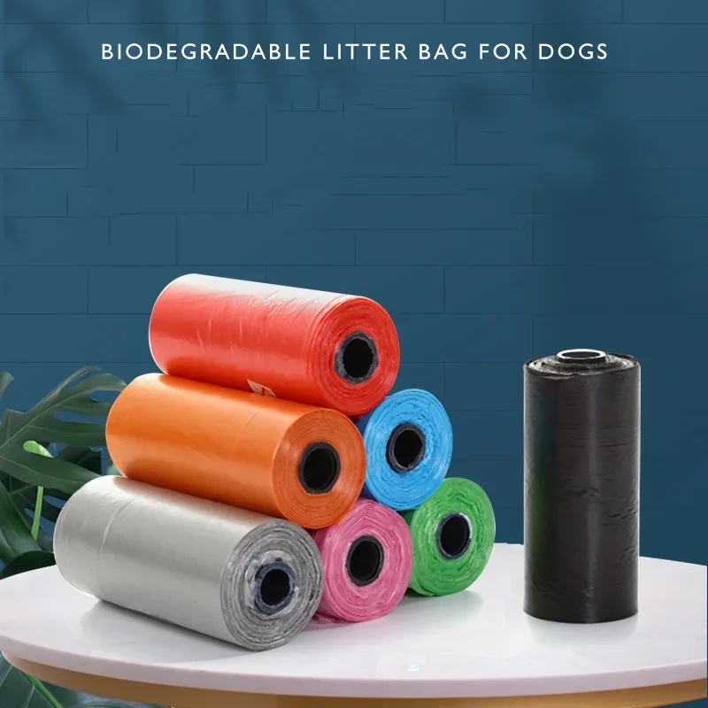 Sacos de lixo para cocô de cachorro, 15 peças, cor sólida, sacos de lixo para animais de estimação, à prova de vazamento, sacos de lixo biodegradáveis, suprimentos para cães de estimação