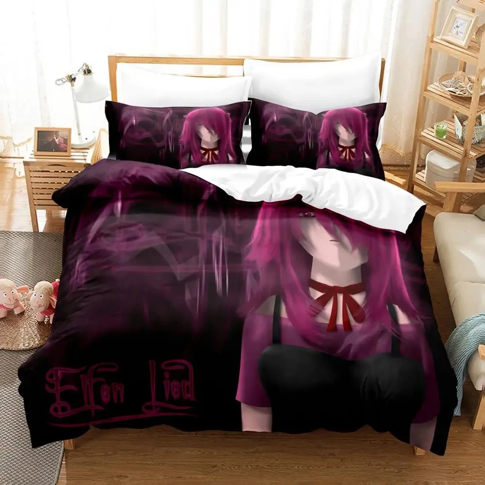 New Anime  Elfen Lied Bedding Set Duvet Cover Bed Set Quilt Cover Pillowcase Comforter king Queen Size Boys Adult Bedding Set