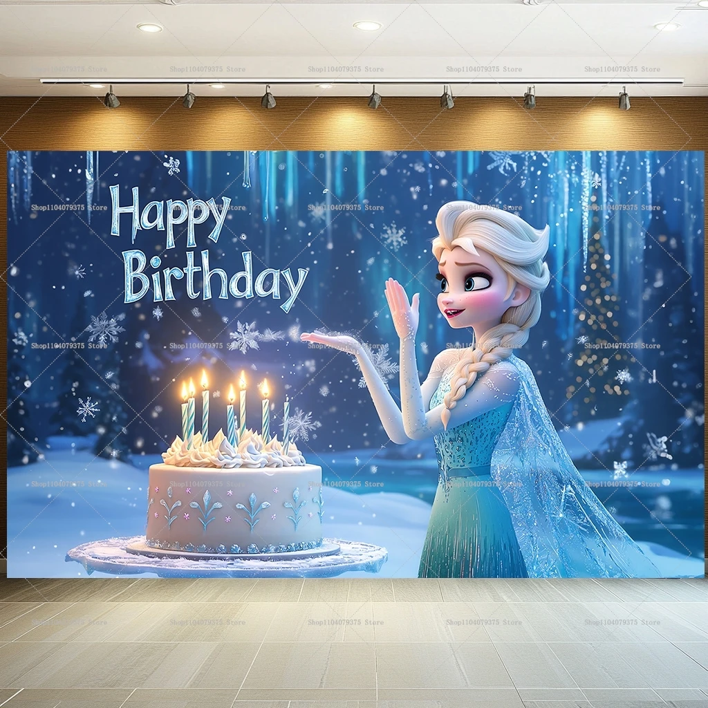 Disney Frozen Photography Background Princess Anna Elsa Children\'s Birthday Party Background Decoration Baby Party Props Banner