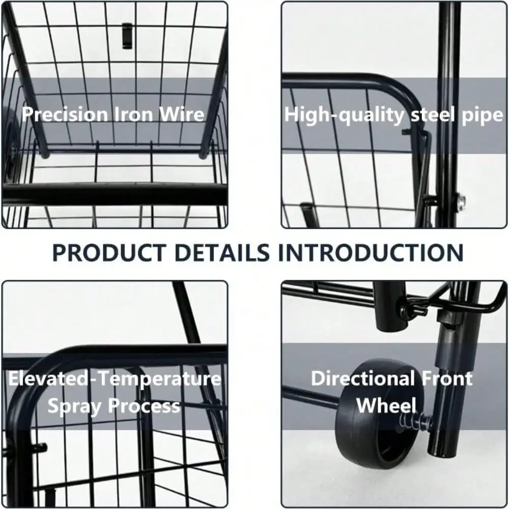 

Shopping Cart With 360 Swivel Wheels, Large Capacity Grocery Trolley With Foam Armrests, HeavyDuty Utility Cart For Grocery, La