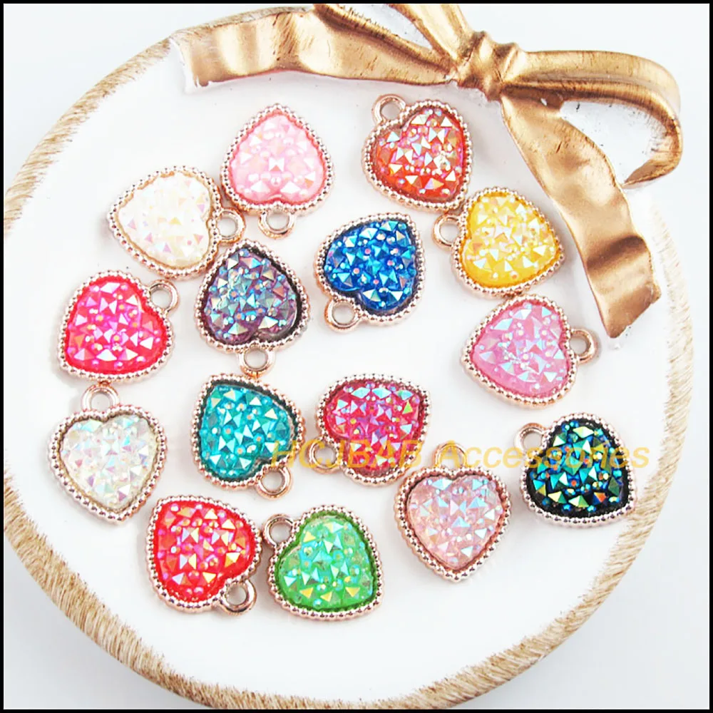 30Pcs KC Gold Color Retro Mixed Heart Resin Acrylic Charms Pendants 15.5x18.5mm