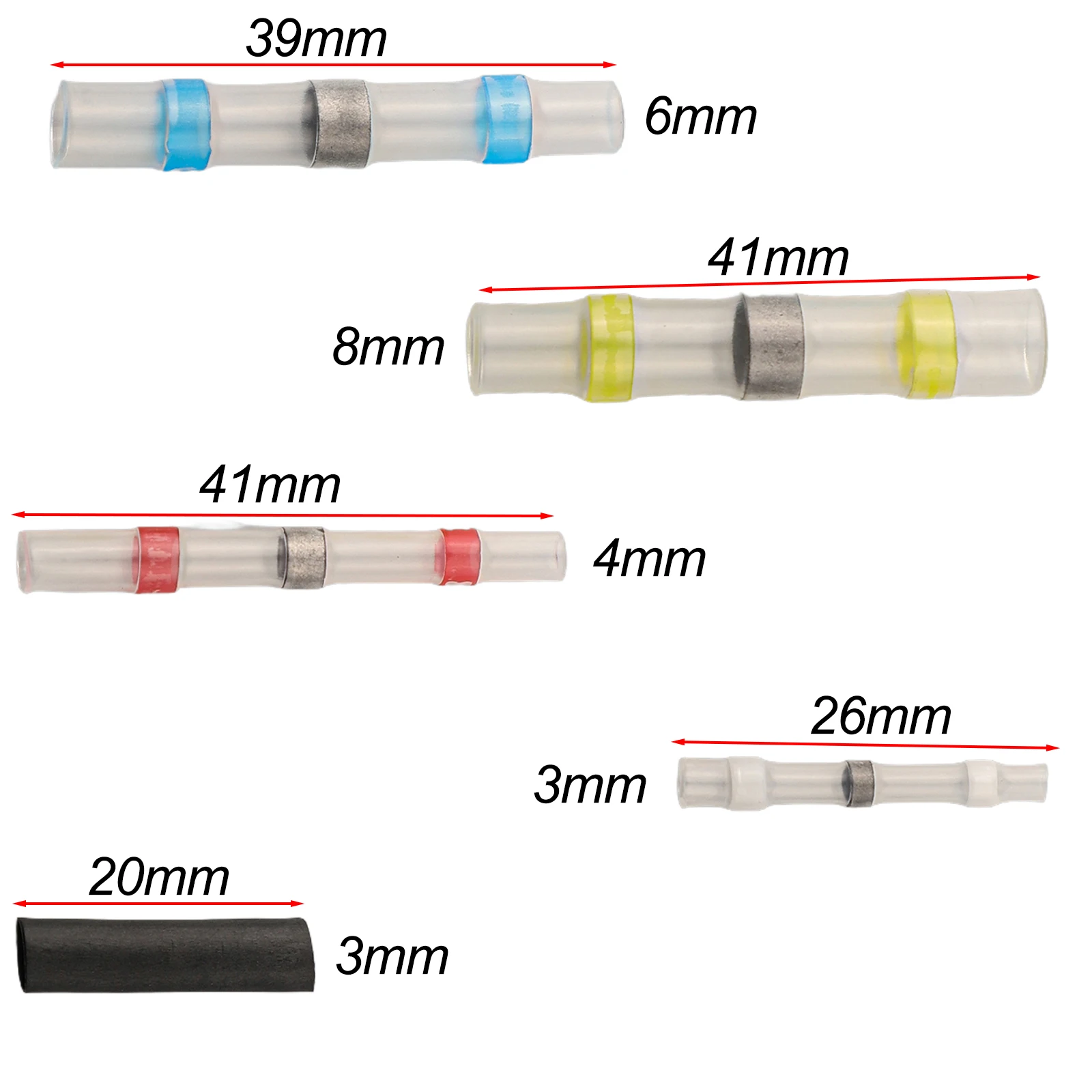 100pcs Waterproof Heat Shrink Wire Connectors Solder Seal Sleeve Insulated Butt Splice Crimp Terminals Electrical Tool