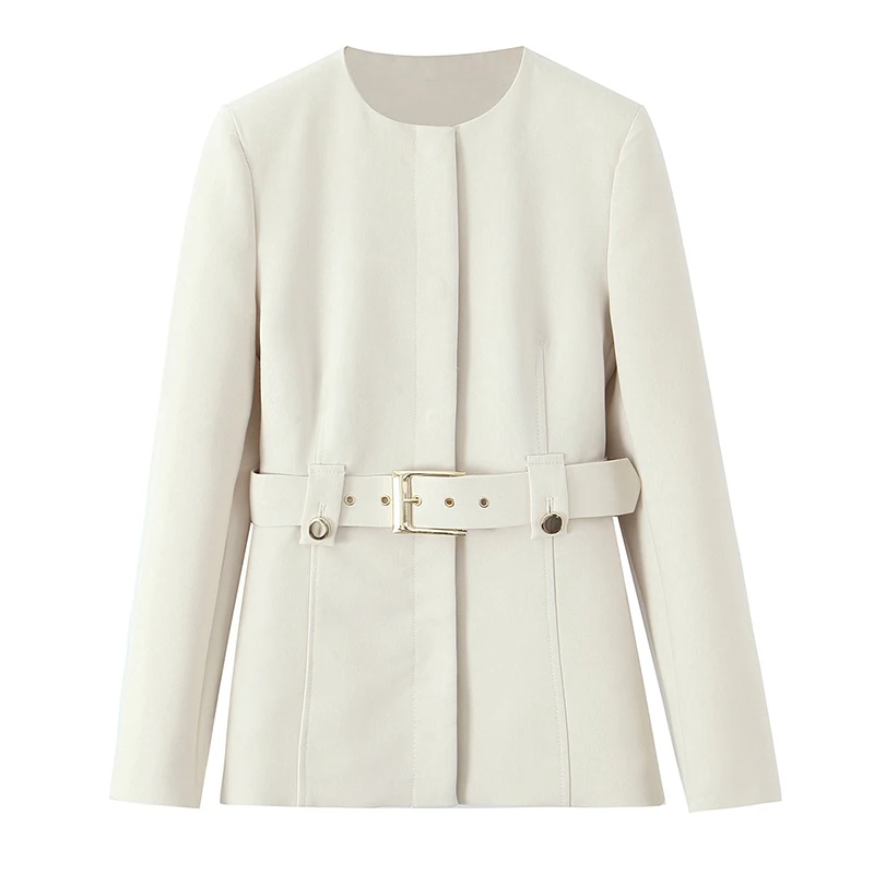 

Willshela женский модный с поясом бежевый однобортный пиджак винтажный с круглым вырезом и длинными рукавами женские шикарные женские наряды