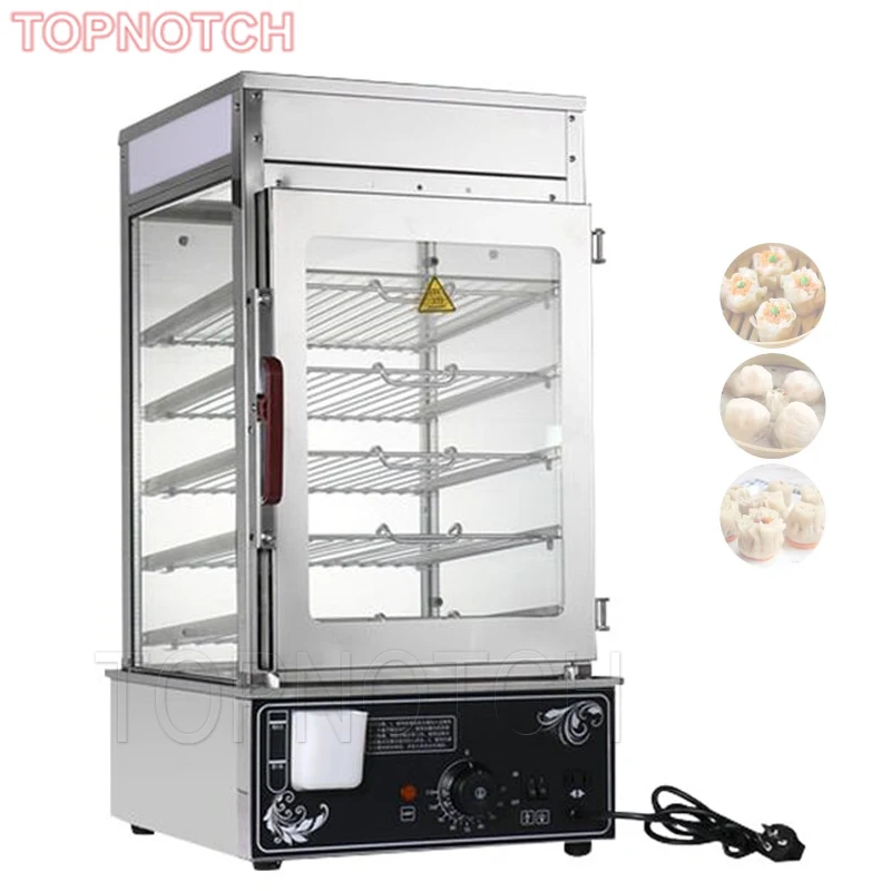 Electric Bun Steamer 5 Layers Steamed Bread Sandwich Hot Showcase Stainless Steel Glass Cabinet Desktop Food Warmer Display