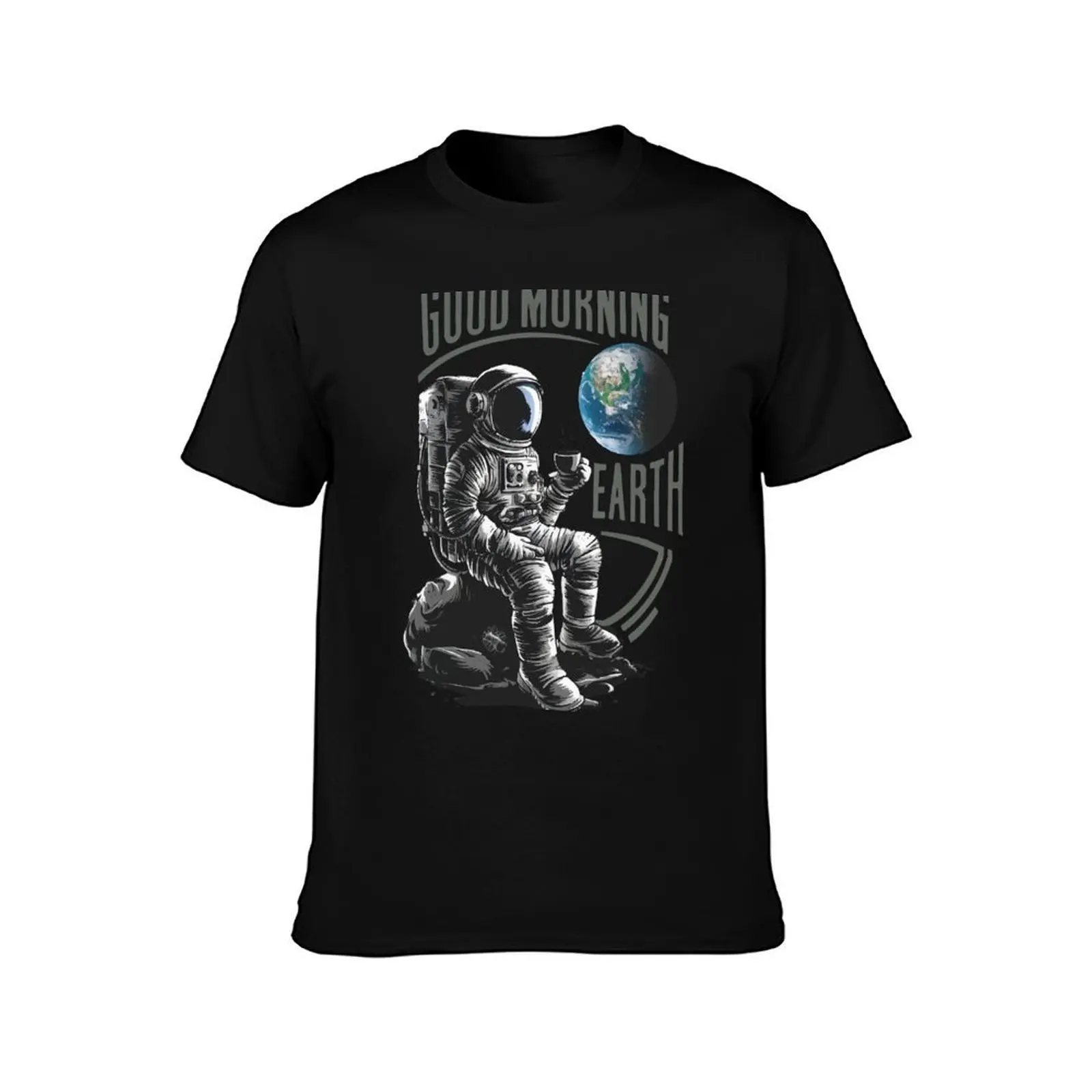 Good morning earth Astronaut T-Shirt, Summer Casual Cotton Tee, Oversized Streetwear Tops, Vintage Graphic Print, 100% Cotton