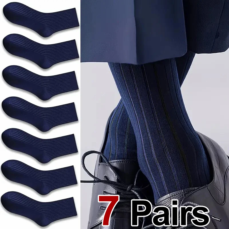 7 paia di abiti da uomo d'affari abiti formali calzini a tubo medio comodi e traspiranti che assorbono il sudore calzino casual universale per tutte le stagioni