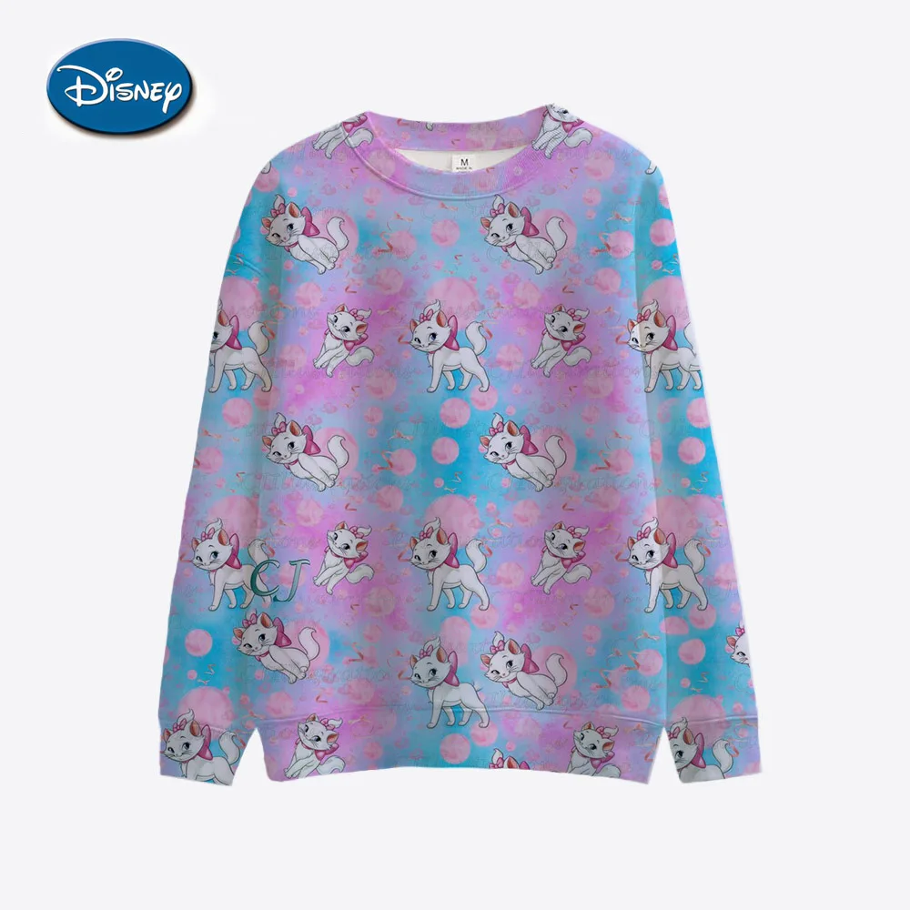 Disney Mary Cat Cartoon Printed Women\'s Sports Shirt Long Sleeve Round Neck Pattern Hoodie Couple Valentine\'s Day Gift Women\'s W