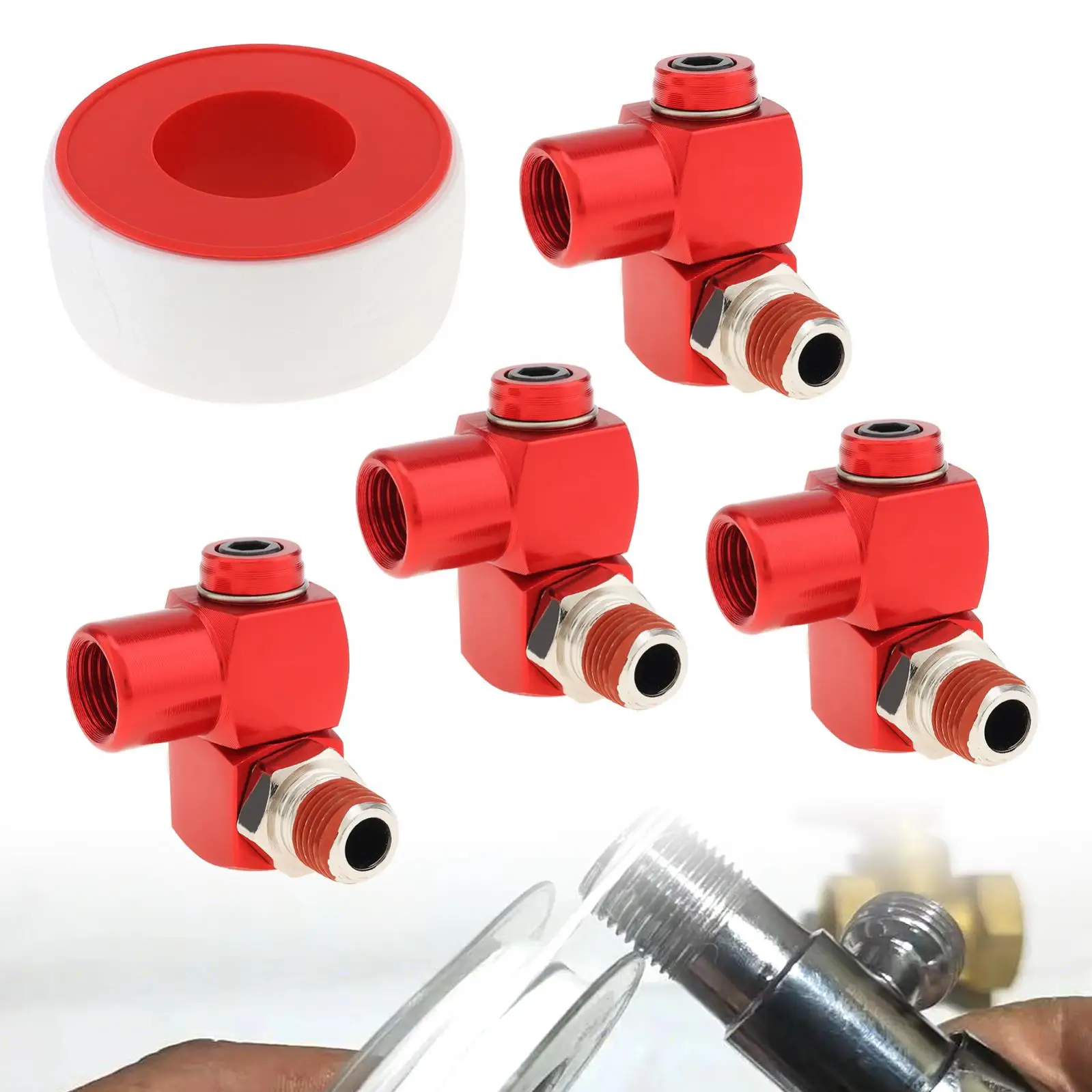 5pcs 1/4 Inch NPT 360 Degree Swivel Air Hose Connector Sealant Coated Industrial Fittings Air Tool Adapter with Thread Seal Tape