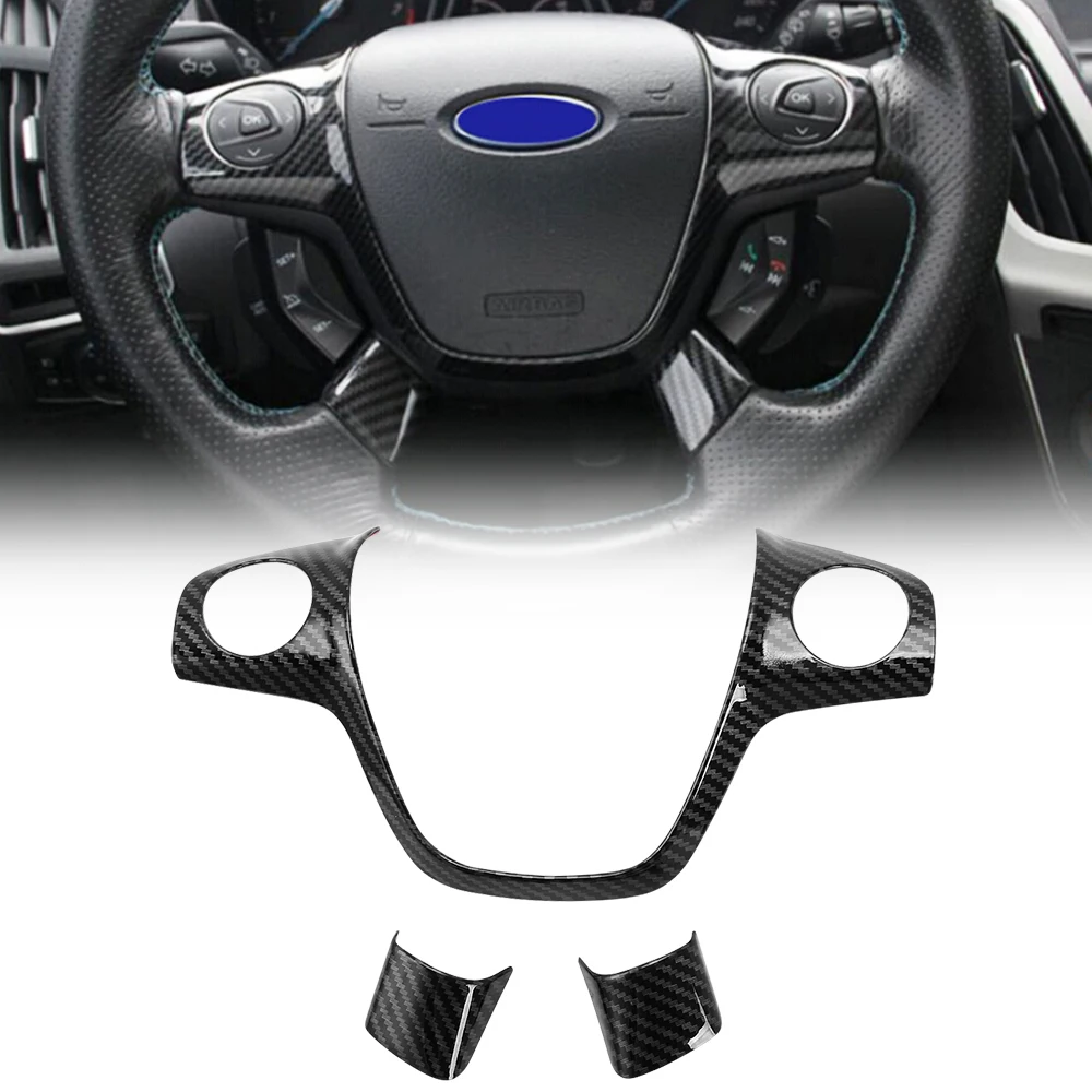 ABS Chrome carbon fiber Steering Wheel Cover Sequin Trim Sticker for Ford Focus 3 Mk3 Kuga Escape 2012 2013 2014 2015 3Pcs/Set