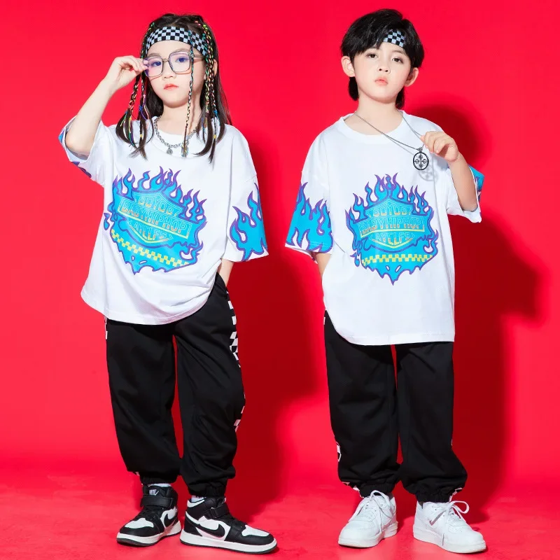 Children's Hip-hop Costumes Summer Korean Version Loose Group Performance T-shirt Boys and Girls Same Hip-hop Hiphop Jazz Dance