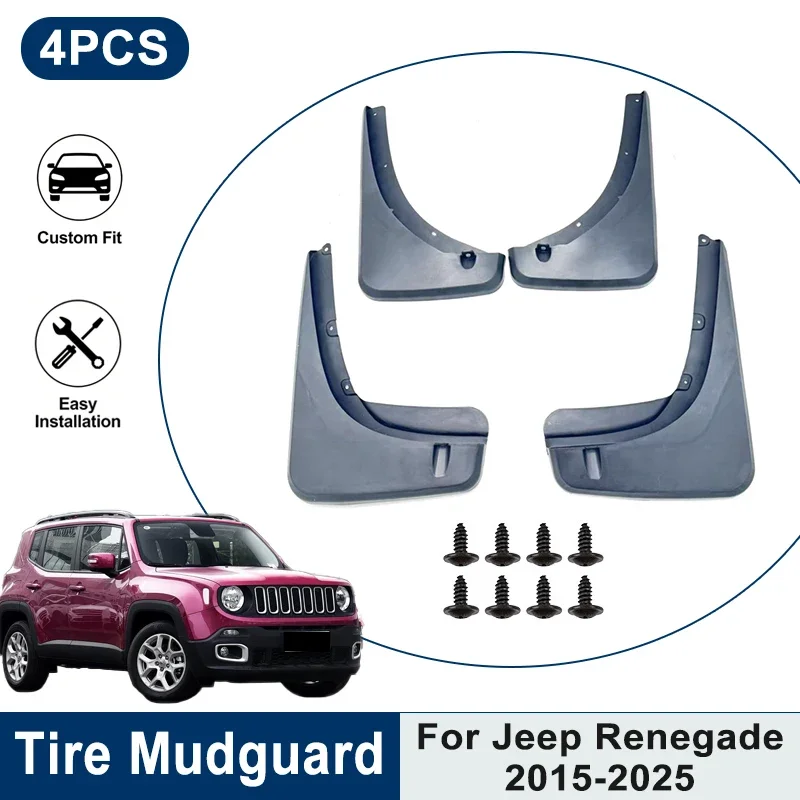 

4PCS Front Rear Car Mud Flaps For Jeep Renegade 2015-2025 Anti-Mud Splash Waterproof Fender Guard Auto Replacement Parts