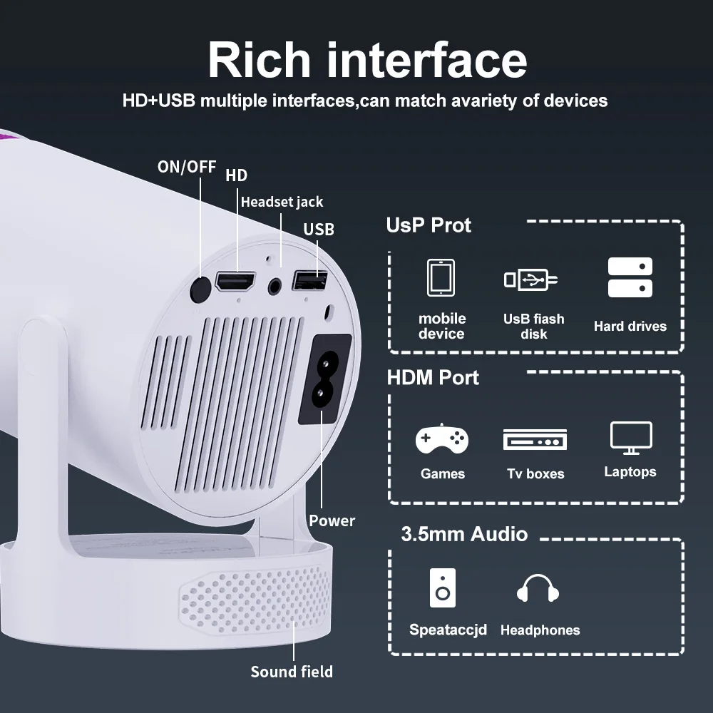 جهاز عرض جديد HY300 Pro 4K Android 11 Dual Wifi6 290ANSI Allwinner H713 BT5.0 1080P 1280*720P جهاز عرض خارجي للسينما المنزلية