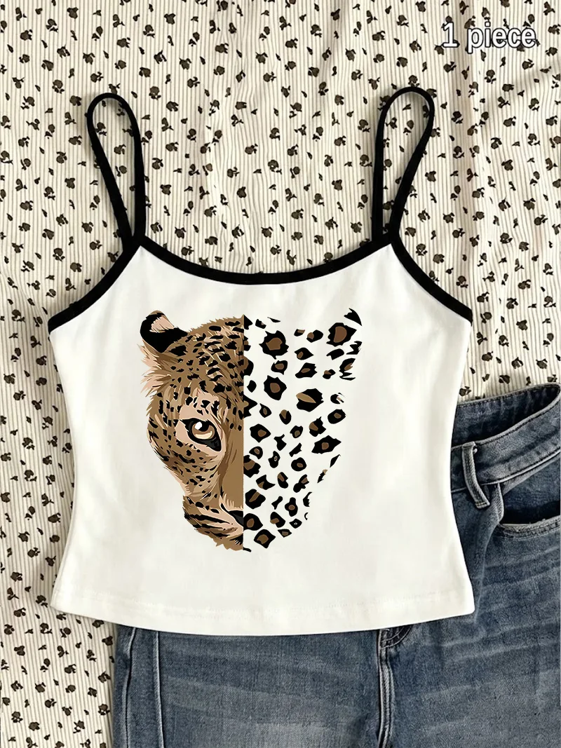 Y2k Vintage Streetwear Tiger Print Graphic Harajuku Camisole Top Casual Crop Top Vest 90s Women'S Tank Top Clothes Summer