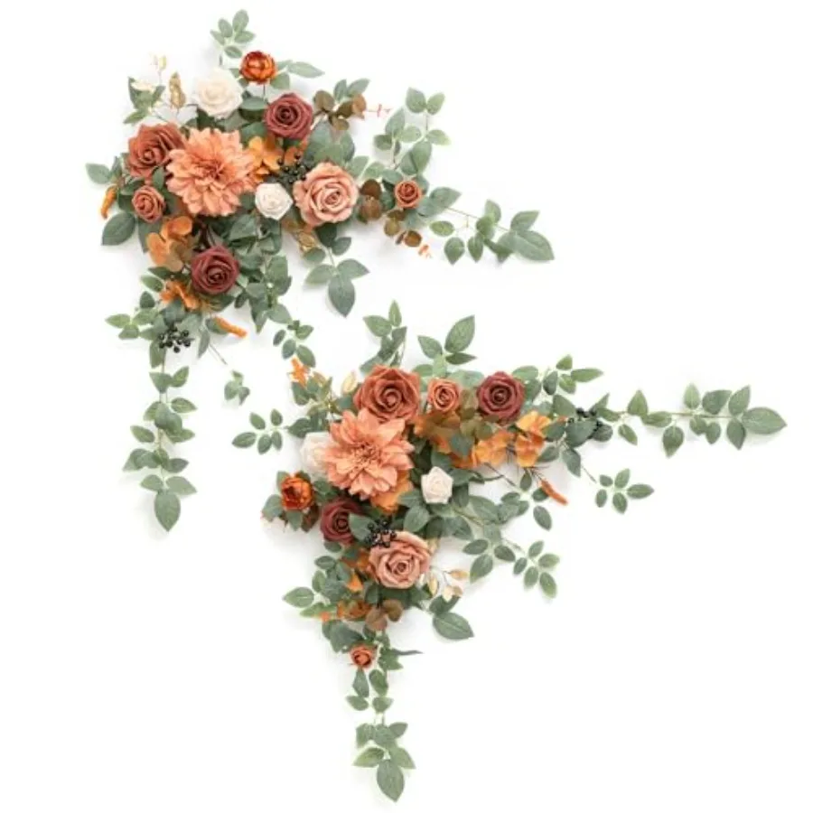 

2PCS Terracotta Artificial Floral Swags Centerpieces Wedding Arch Flower Garland Burnt Orange Rose Fall Flowers Greenery for Ta