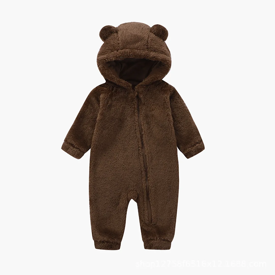Somenie Baby Onesie Autumn and Winter Plush Baby Climbing Clothes Cross-border Newborn Toddler Hooded Onesie Home Romper