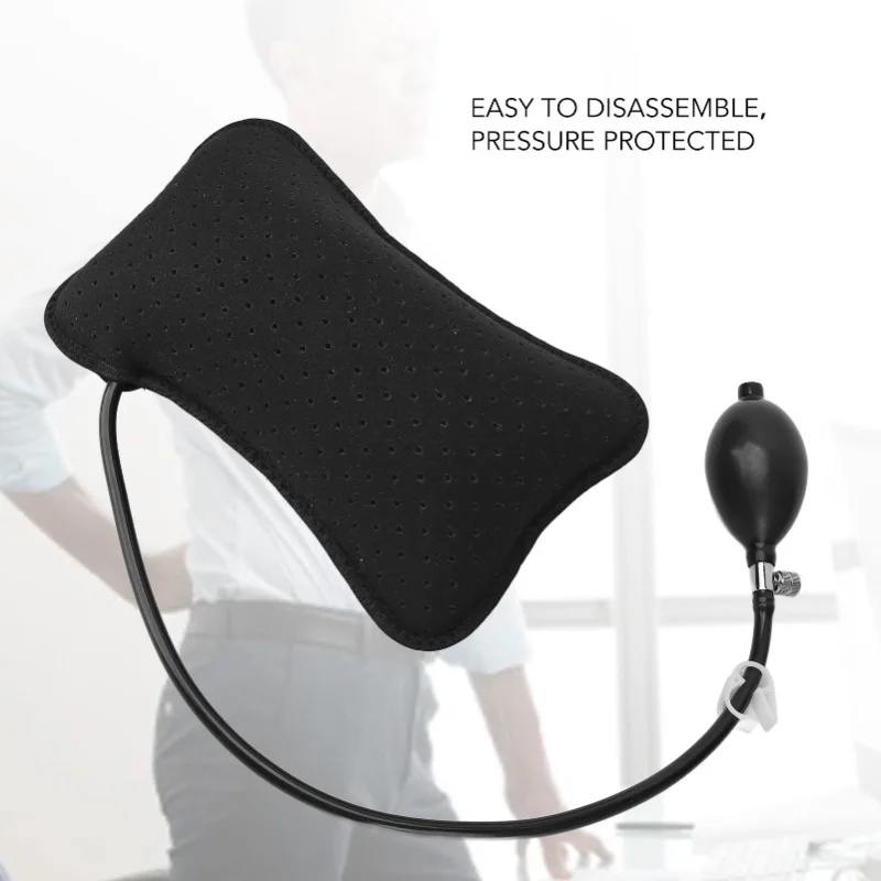 Inflatable Lumbar Support Pillow Manual Press Type Adjustable Lower Back Cushion For Car Travel Office Black