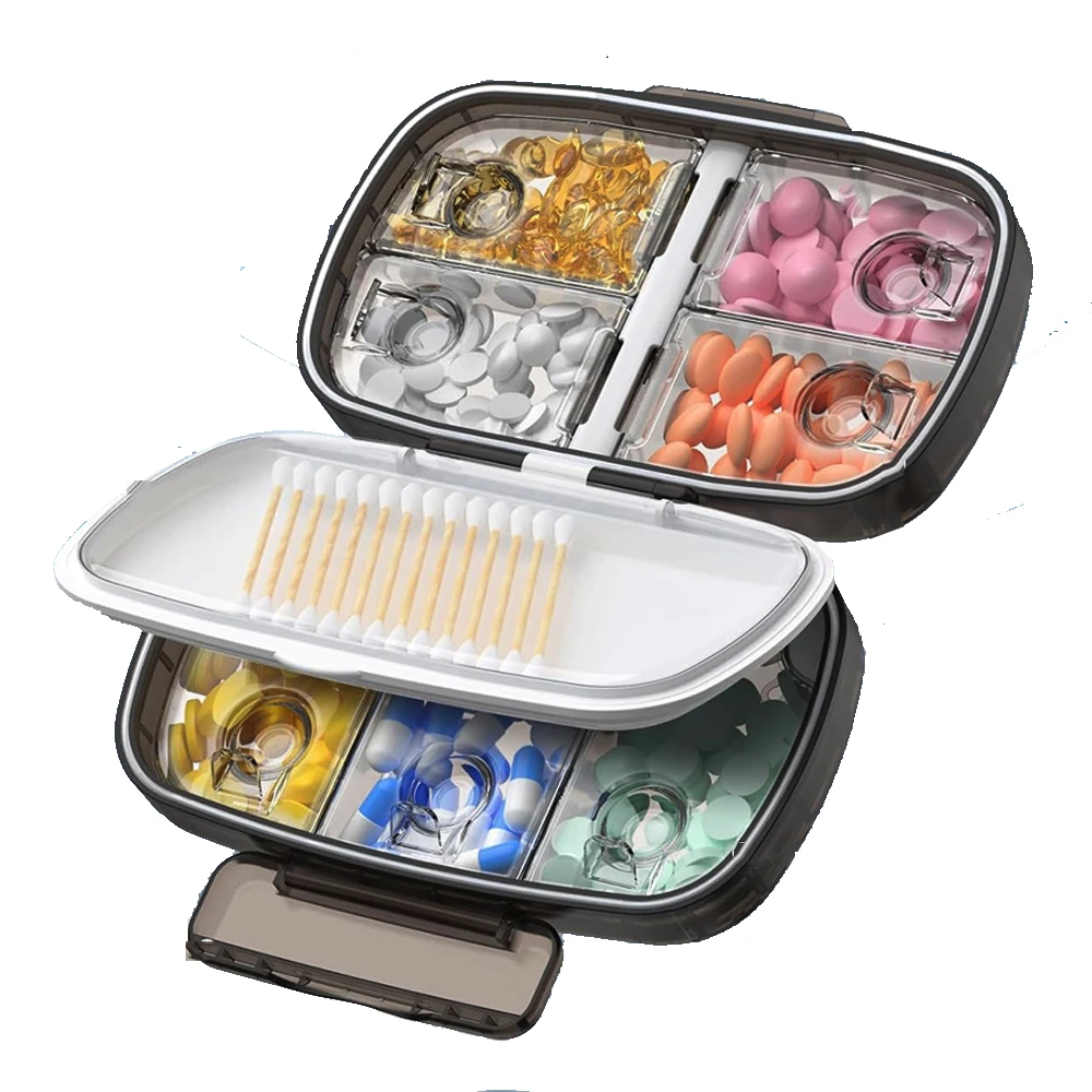 

1 шт., 8 отделений, органайзер для таблеток для путешествий, ежедневный футляр для таблеток, коробка для таблеток для карманного кошелька, портативный контейнер для таблеток, витамин для лекарств