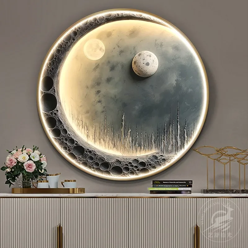 Moon LED Circular Luminous Mural Wall Lamp - Entrance/Corridor/Living Room/Bedside Hanging Decor | Background Light Art