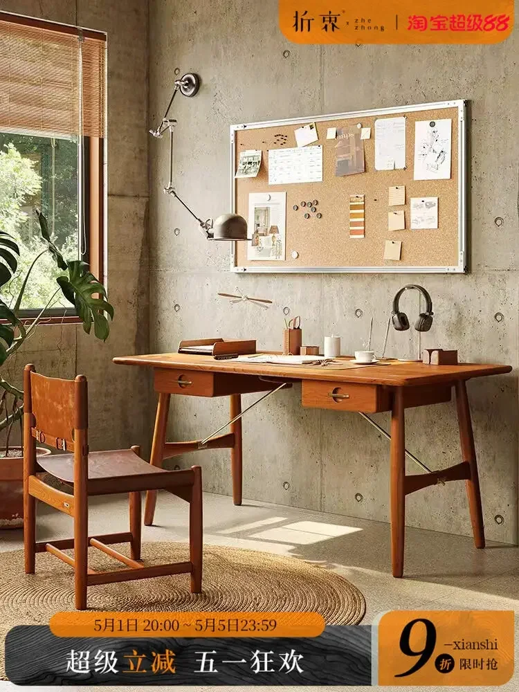 Solid Wood Study Table Household Small Apartment Bedroom Retro Medium And Ancient Style DeskX15