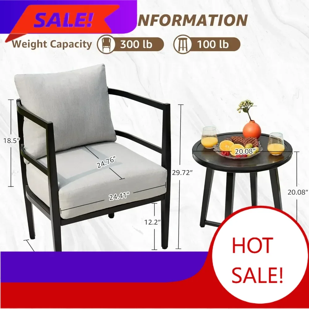 

Прочные уличные мебельные комплекты для отдыха на открытом воздухе, 3-х предметный набор садовых стульев для террасы, стулья для веранды с металлическим столом для балкона или двора.