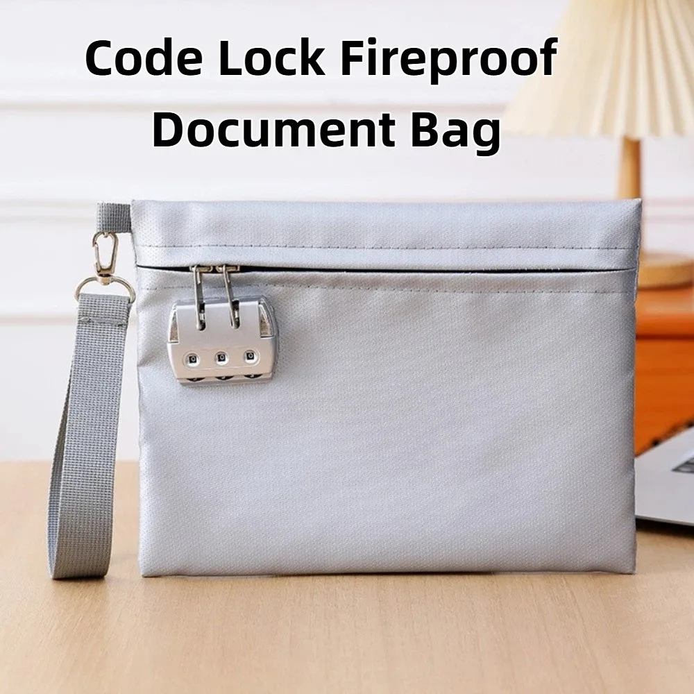 Saco de documentos à prova de fogo com bloqueio de código, resistente ao calor com bloqueio, pasta de arquivo de segurança, portátil, à prova d'água, zíper, bolsa de documentos