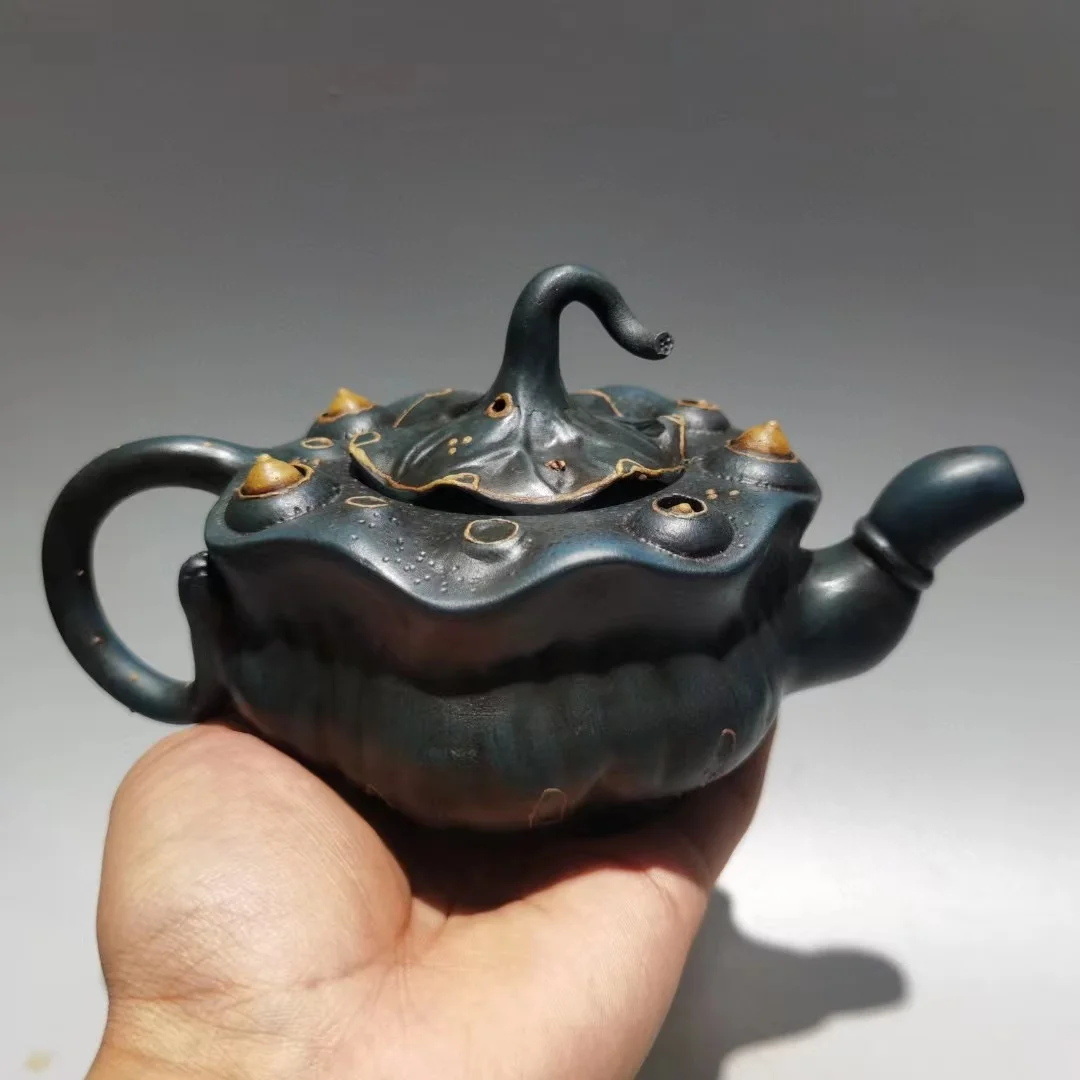 Old Chinese Handicraft Enameled YiXing Zisha (red stoneware) Teapot,Lotus seed pot,#01,with mark, Free shipping